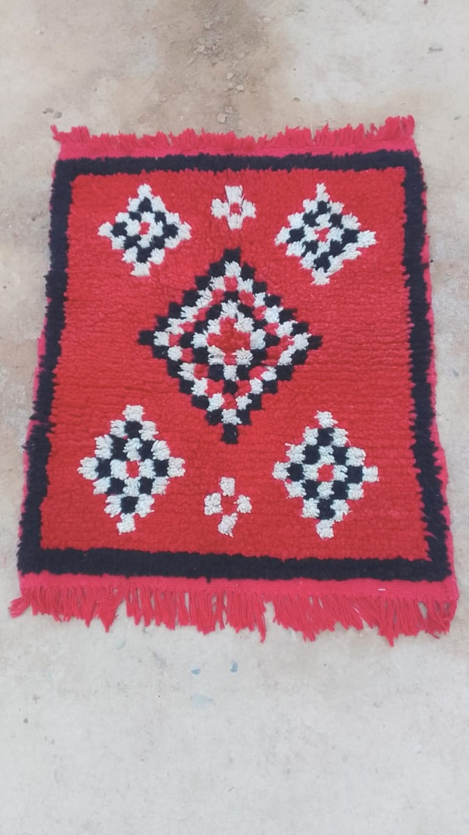  Pile Knot Rug Wool Threads Red, Black Morocco