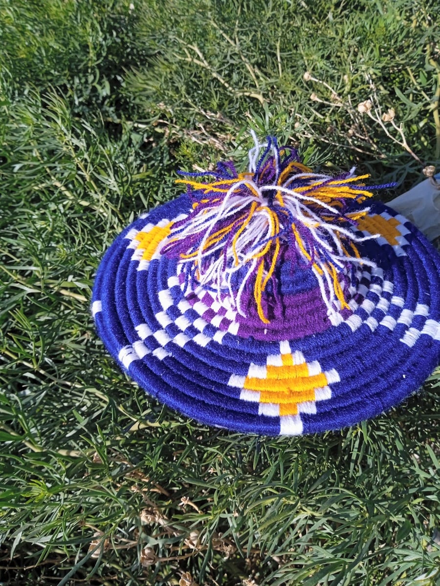  Basket Dyed Wool and Reed Blue, Yellow Morocco