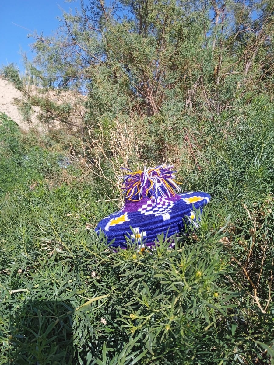  Basket Dyed Wool and Reed Blue, Yellow Morocco