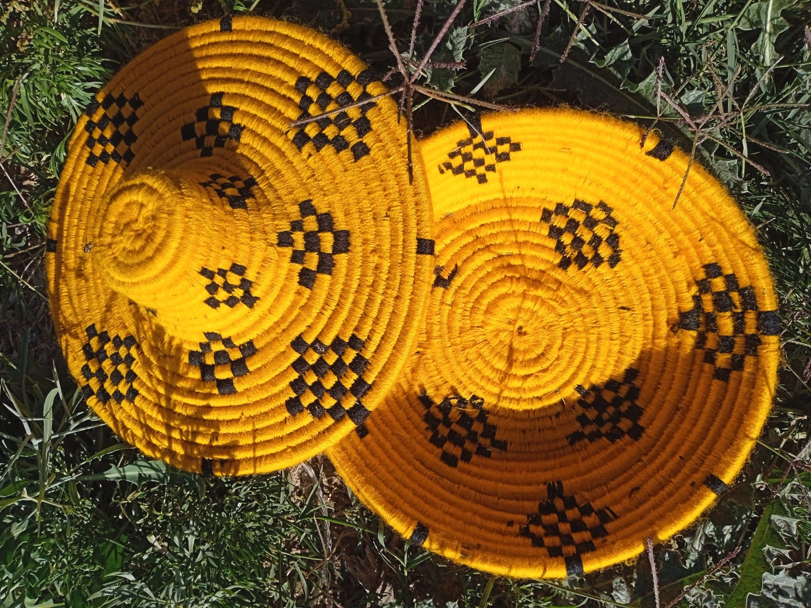  Basket Dyed Wool and Reed Yellow, Black Morocco