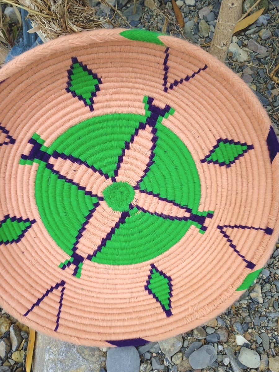  Basket Dyed Wool and Reed Pink, Green Morocco