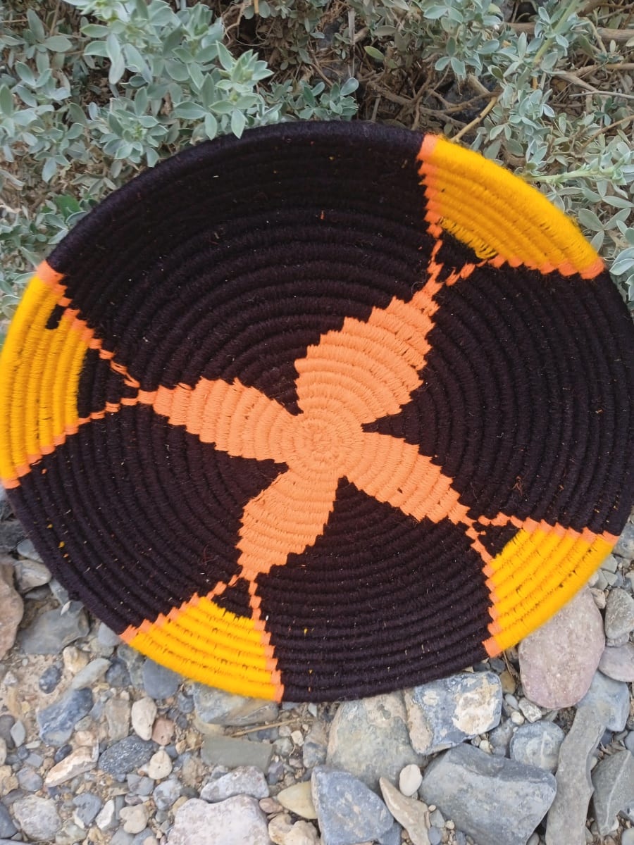  Basket Dyed Wool and Reed Yellow, Orange Morocco