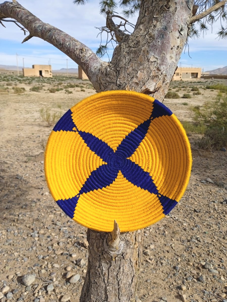  Basket Dyed Wool and Reed Blue, Yellow Morocco