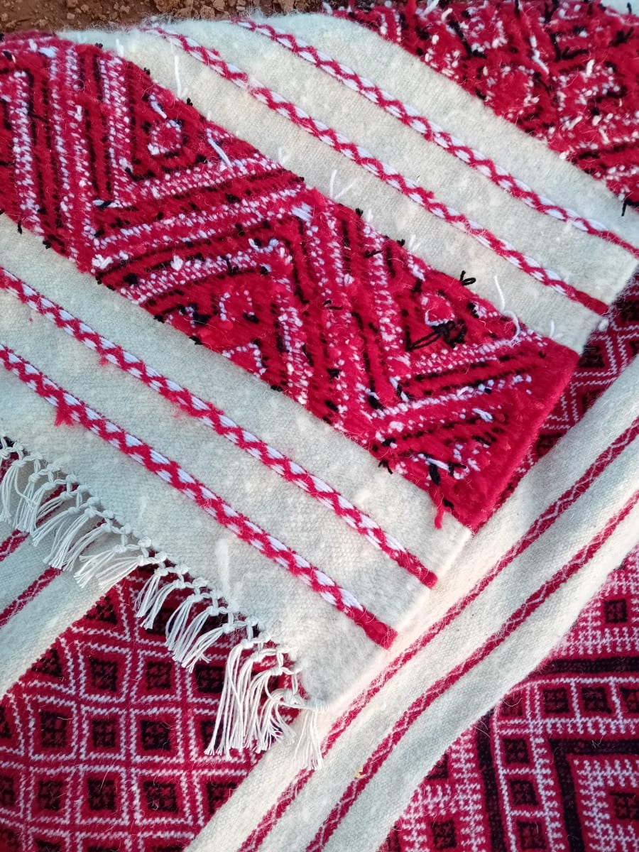 Handmade Flatweave Rug  Red, Black Morocco
