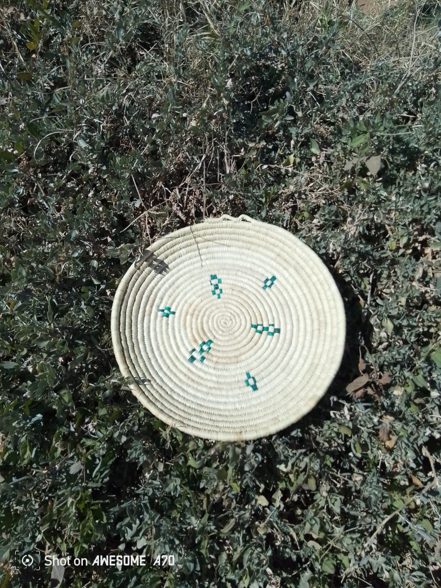  Woven Basket  Green, White Morocco