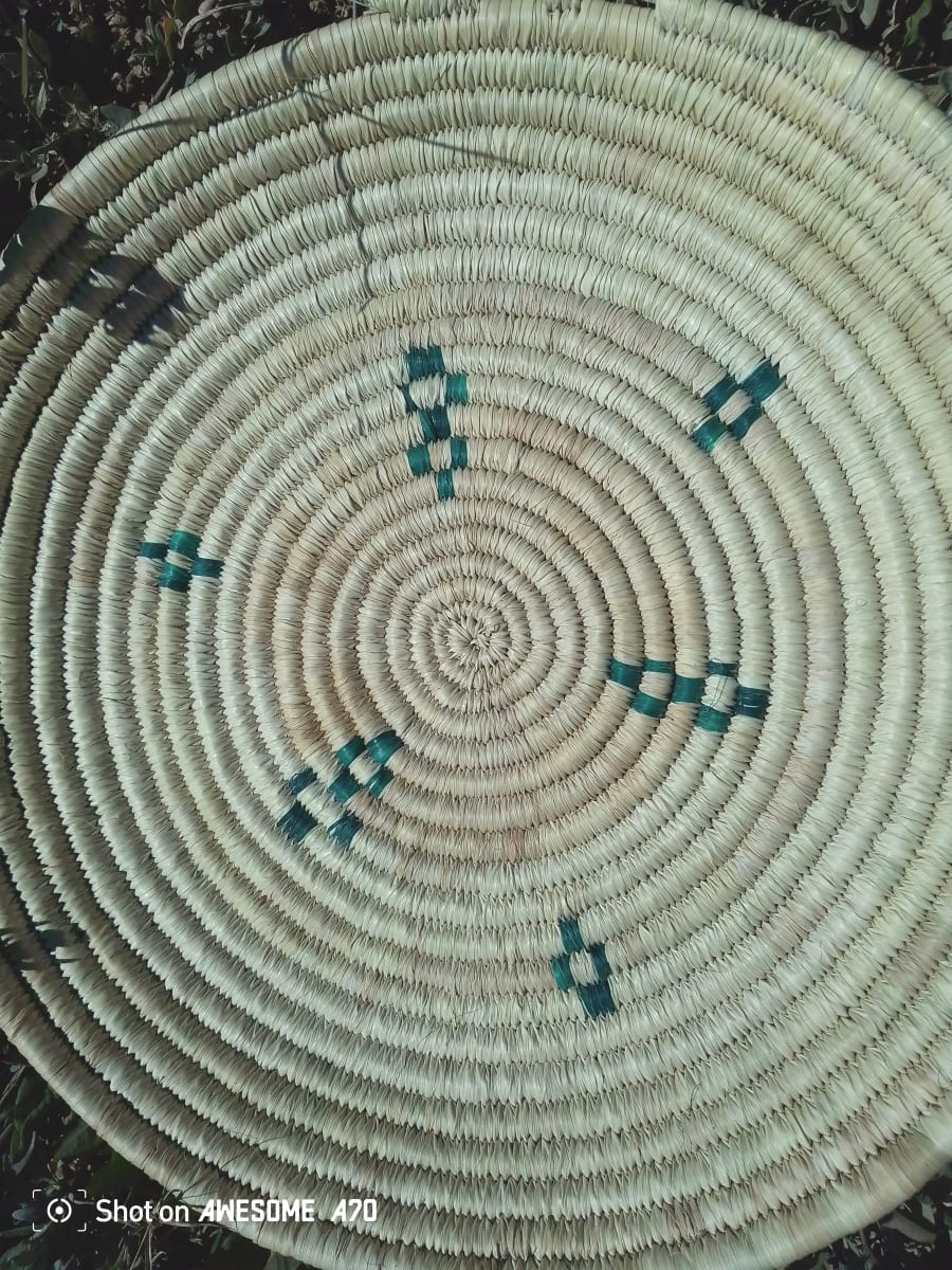  Woven Basket  Green, White Morocco