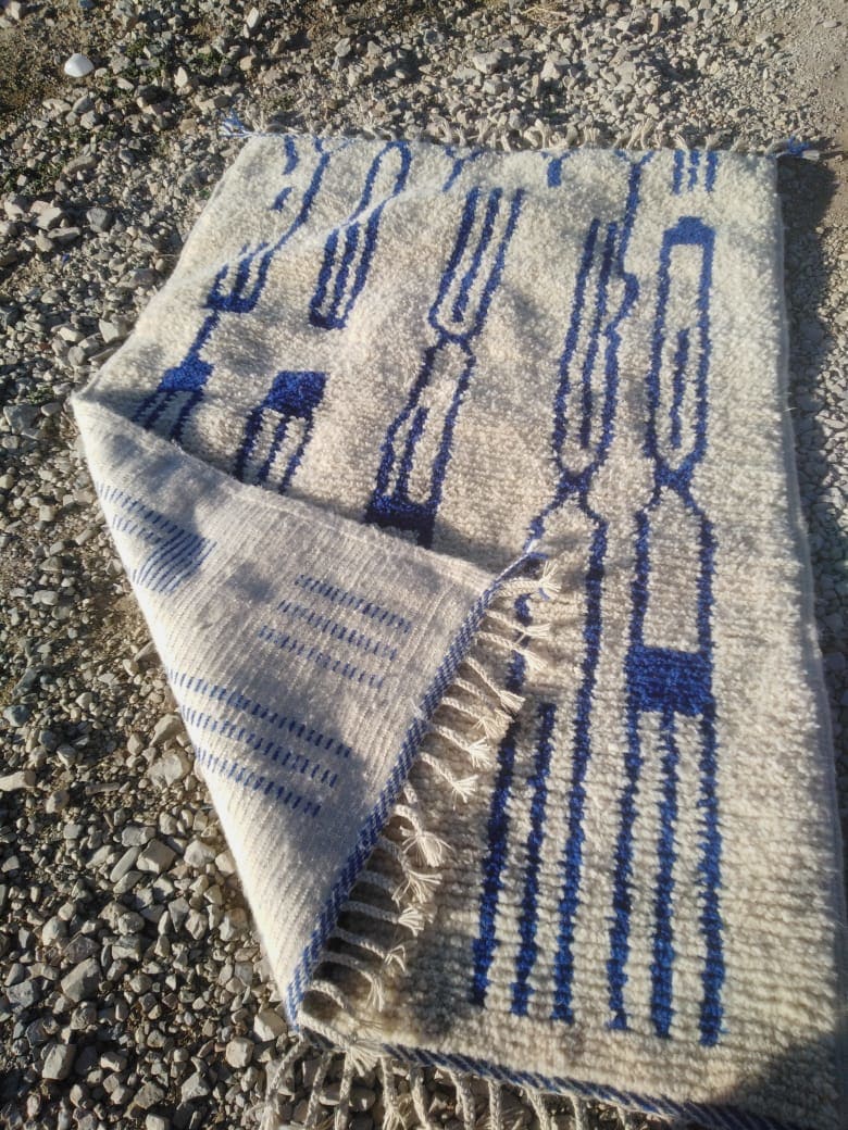  Beni Ourain Wool Blue, White Morocco