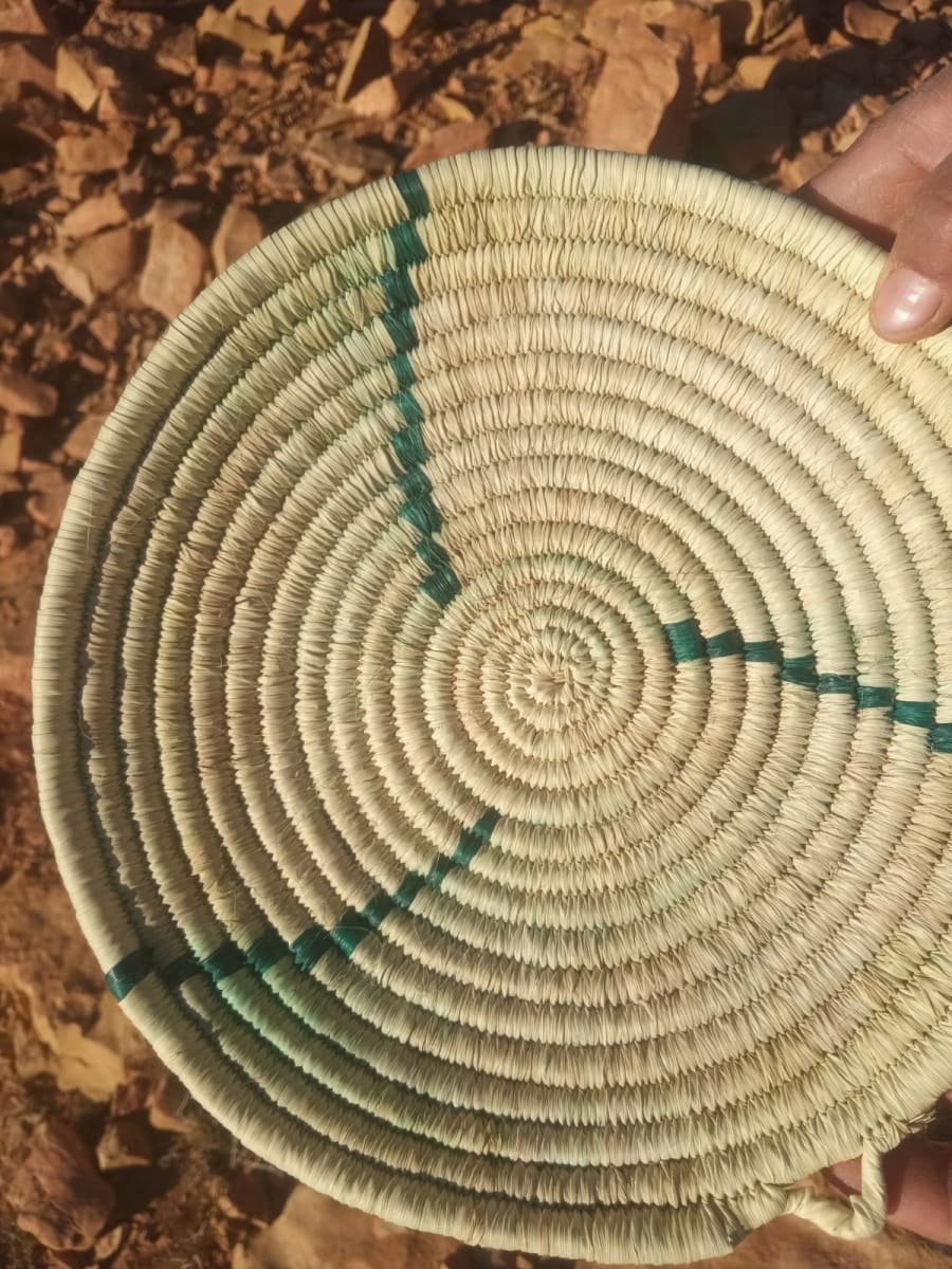  Woven Basket  Green, White Morocco