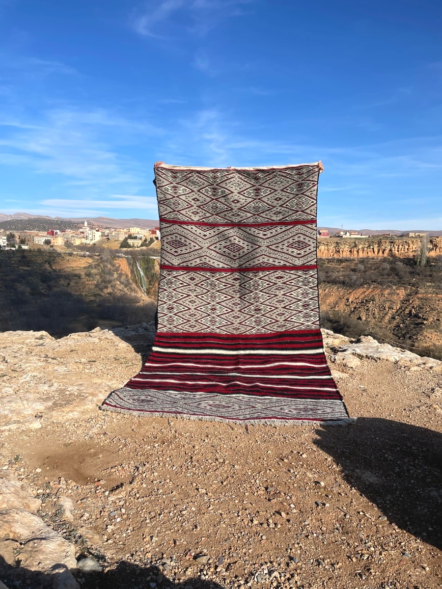  Flatweave Wool Warp and Wool Red, Black Morocco