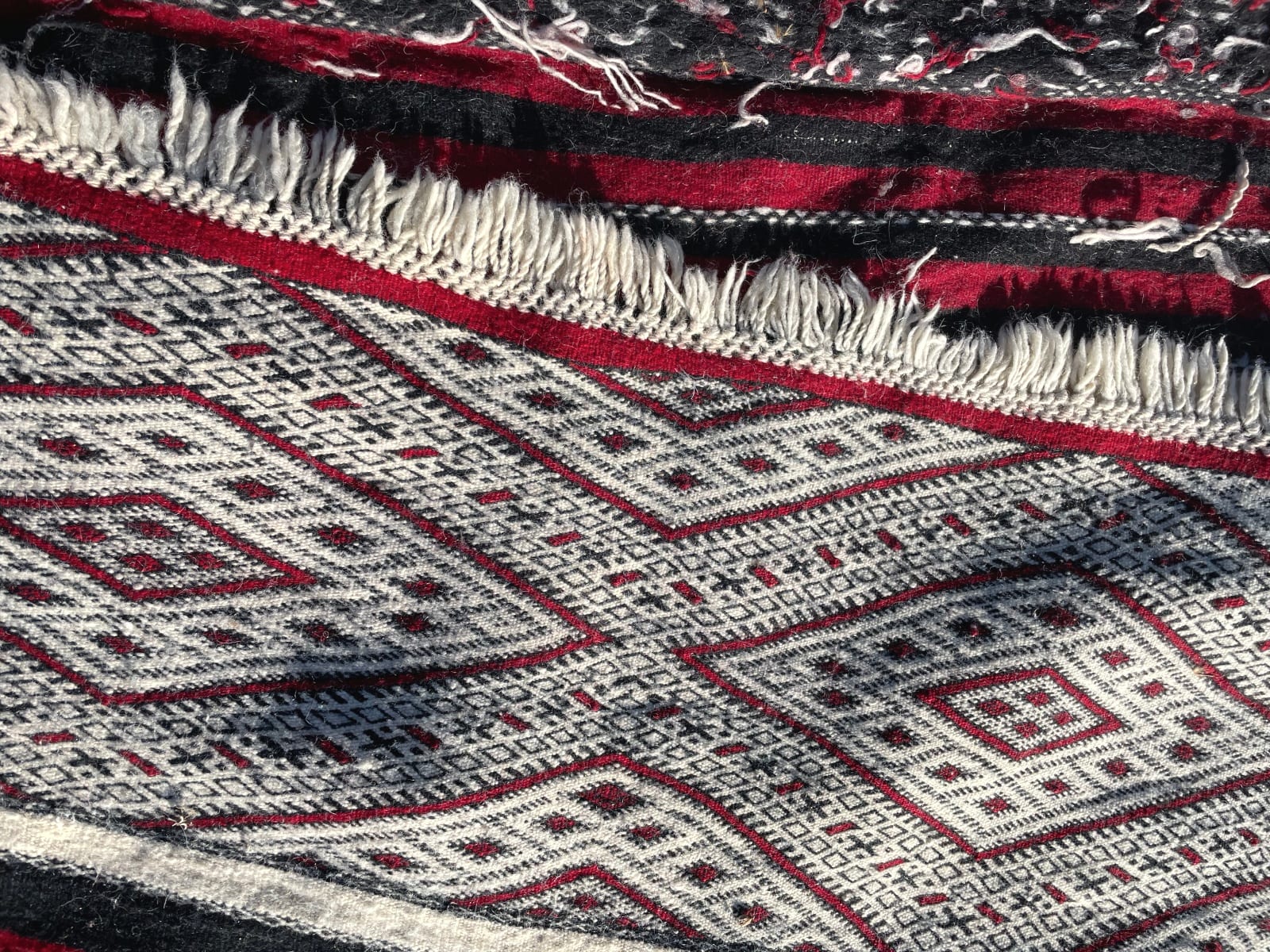  Flatweave Wool Warp and Wool Red, Black Morocco