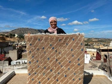  Beni Ourain Rug  Light Blue, Brown Morocco