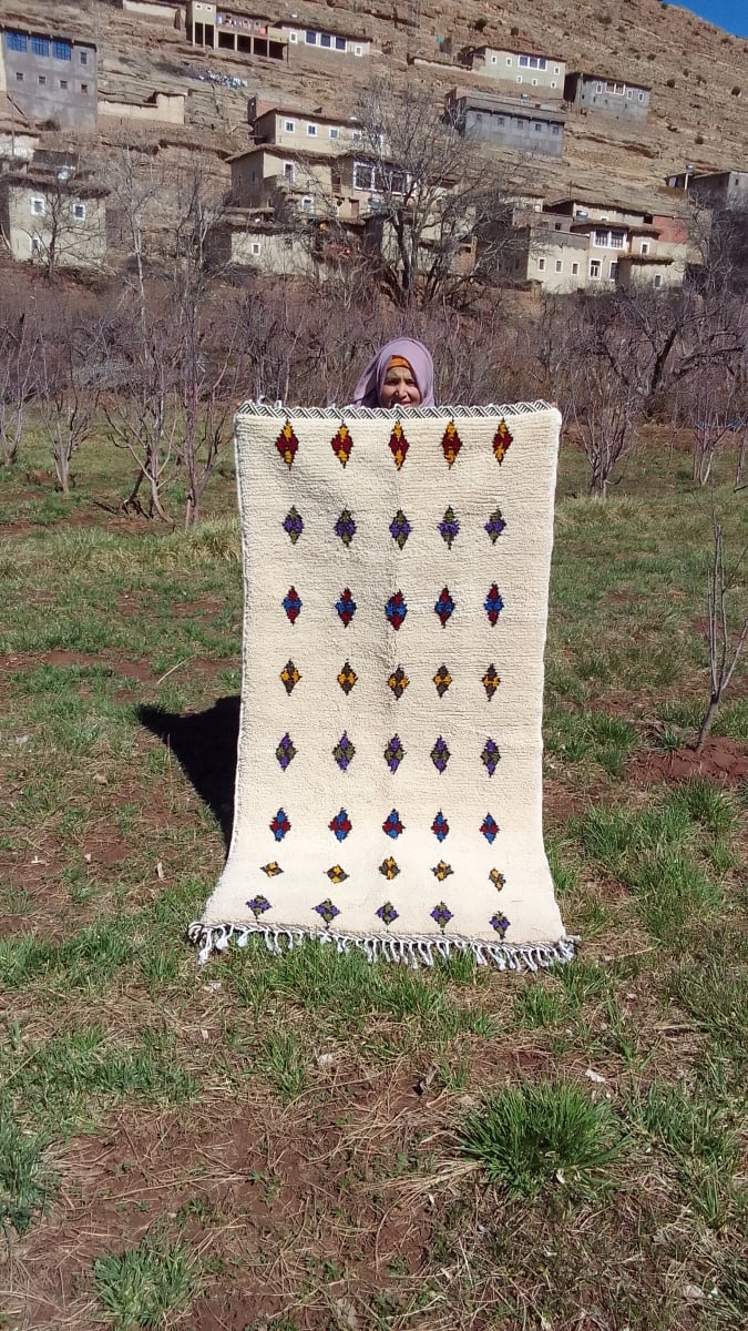 Beni Ourain Rug Wool  and Thread Colored Morocco