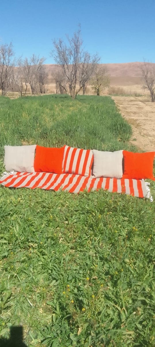  dyed wool and wool thread Orange, Grey Morocco