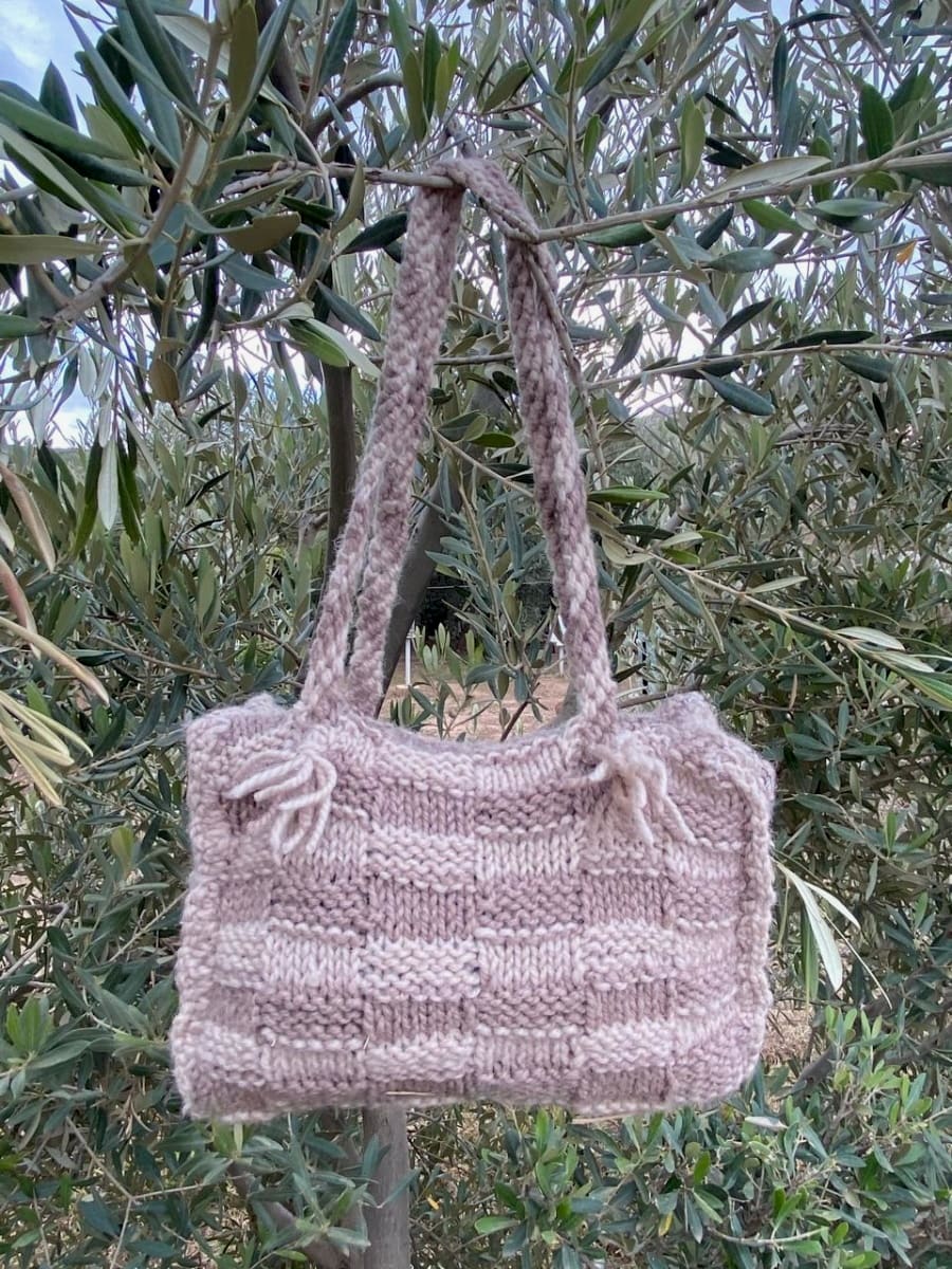  handmade bag Dyed Wool Brown, White Morocco