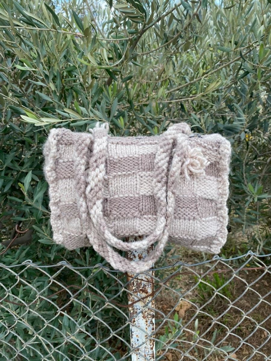  handmade bag Dyed Wool Brown, White Morocco