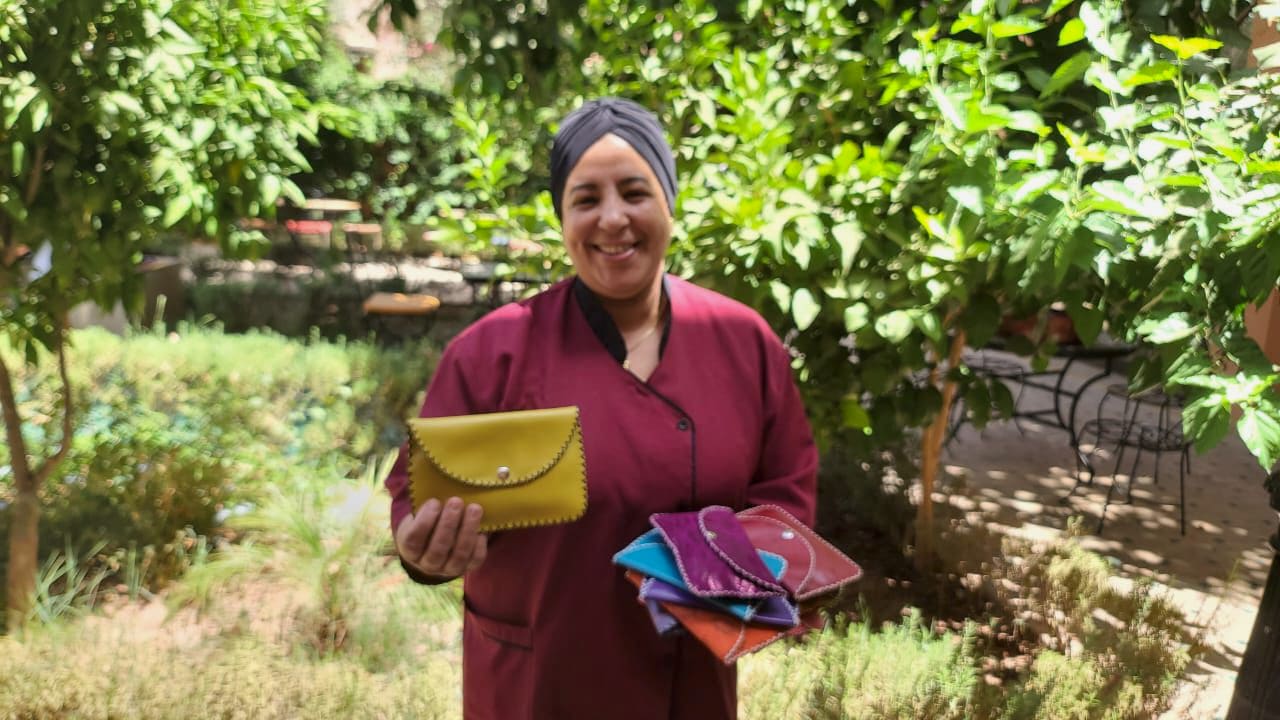   small bag leather and Sabra silk Green Morocco