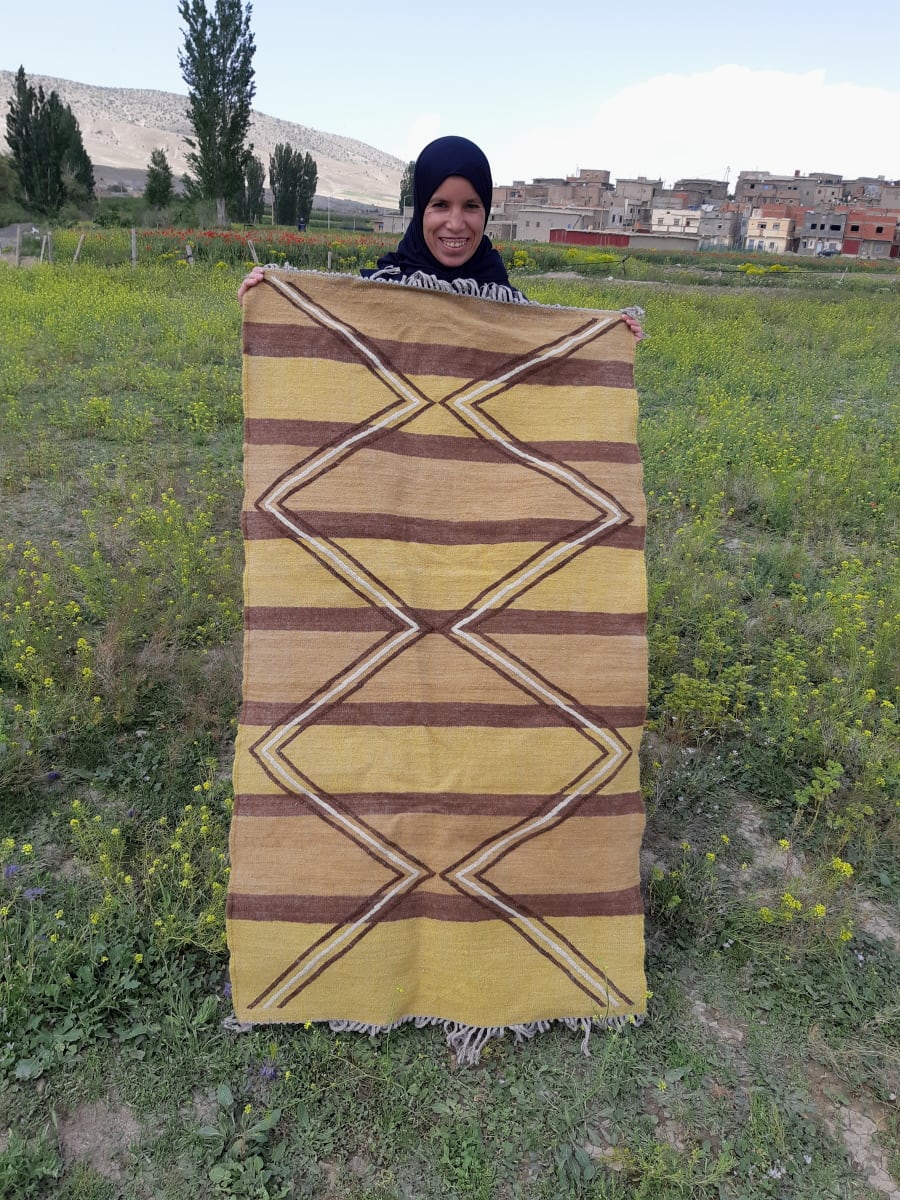  Woven Blanket  Brown, White Morocco