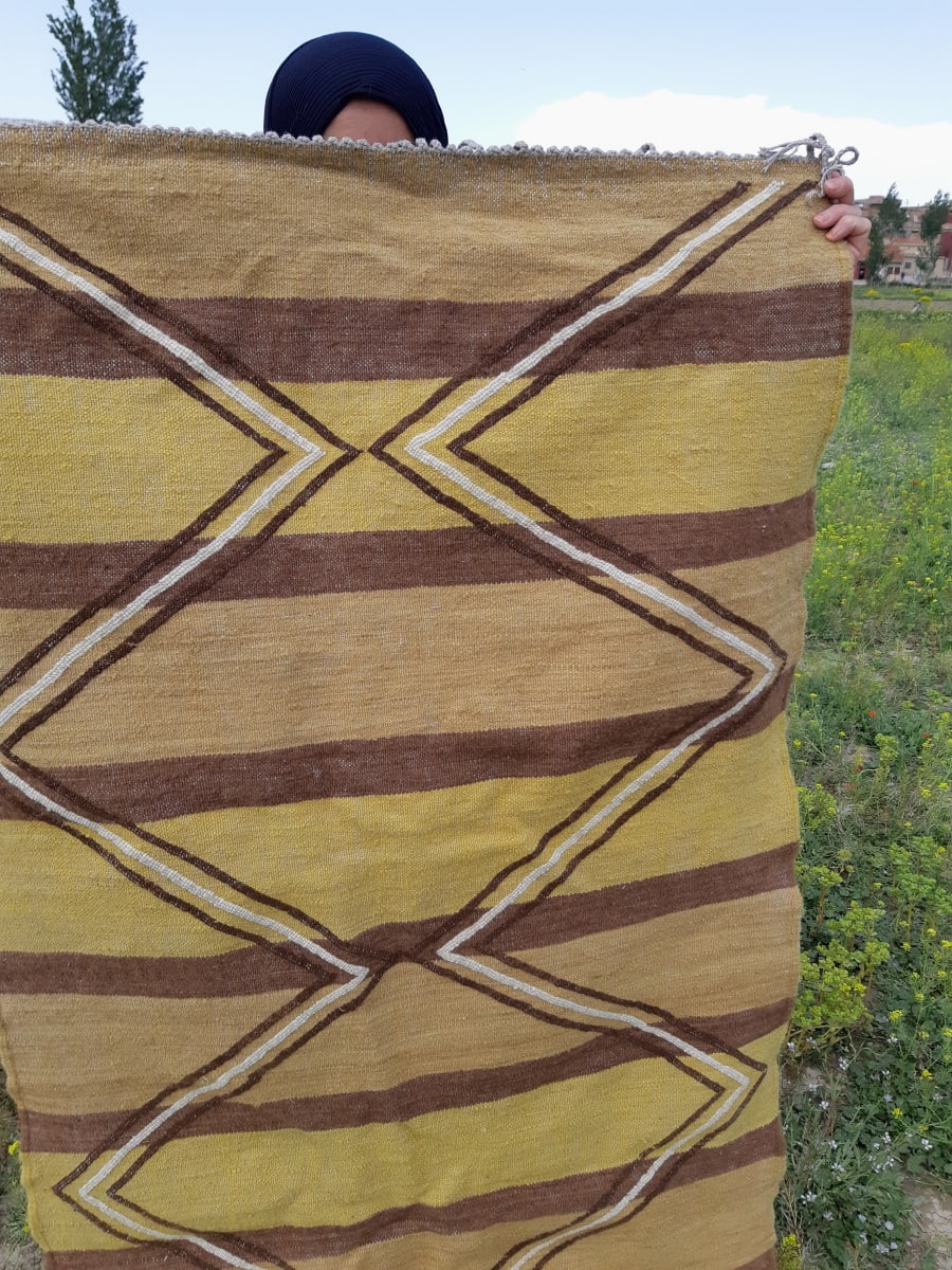  Woven Blanket  Brown, White Morocco