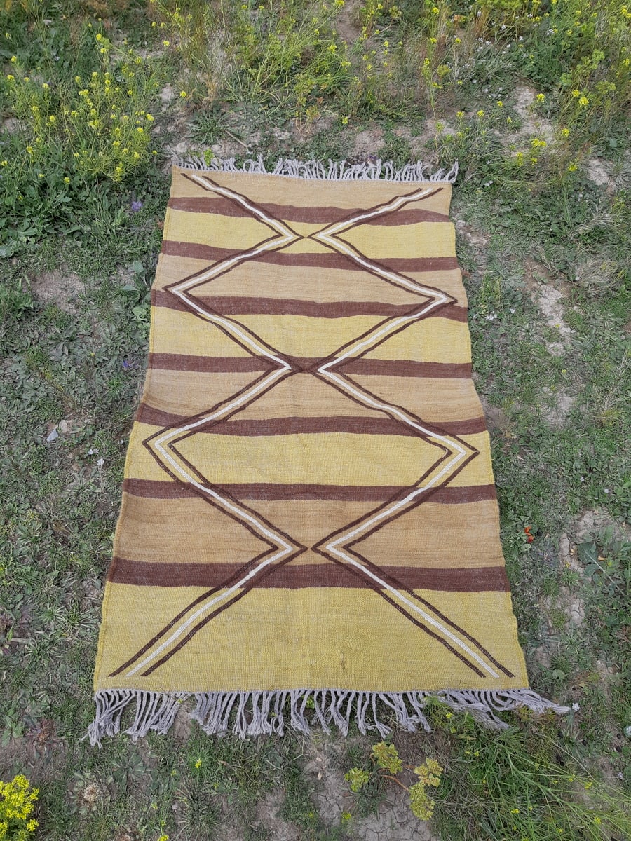 Woven Blanket  Brown, White Morocco