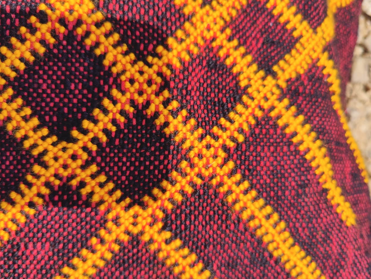  Pillow  Dyed Wool and Cotton Red, Yellow Morocco