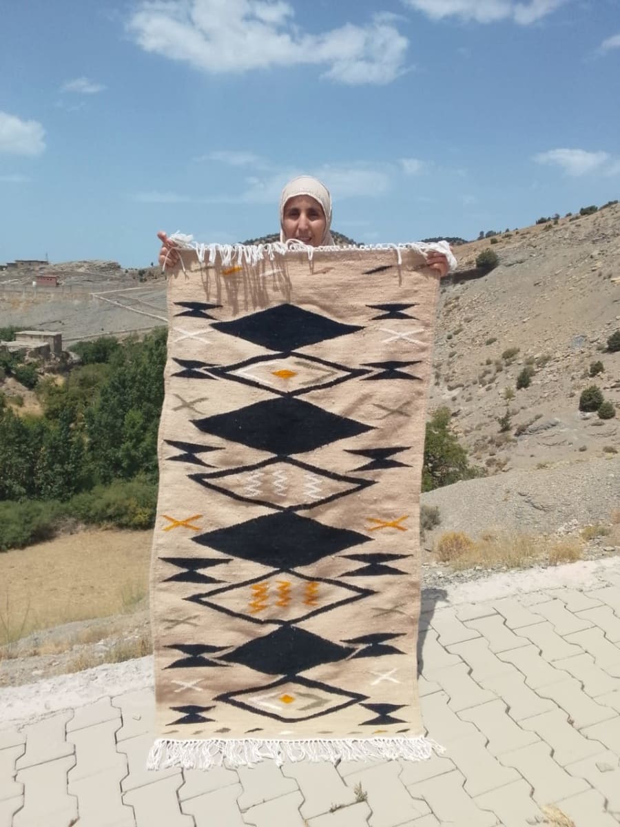  Flatweave Cotton Thread Orange, Black Morocco