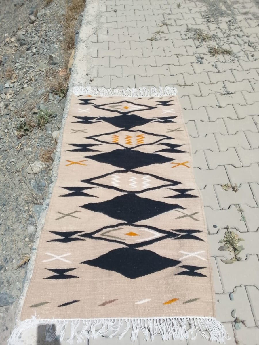  Flatweave Cotton Thread Orange, Black Morocco