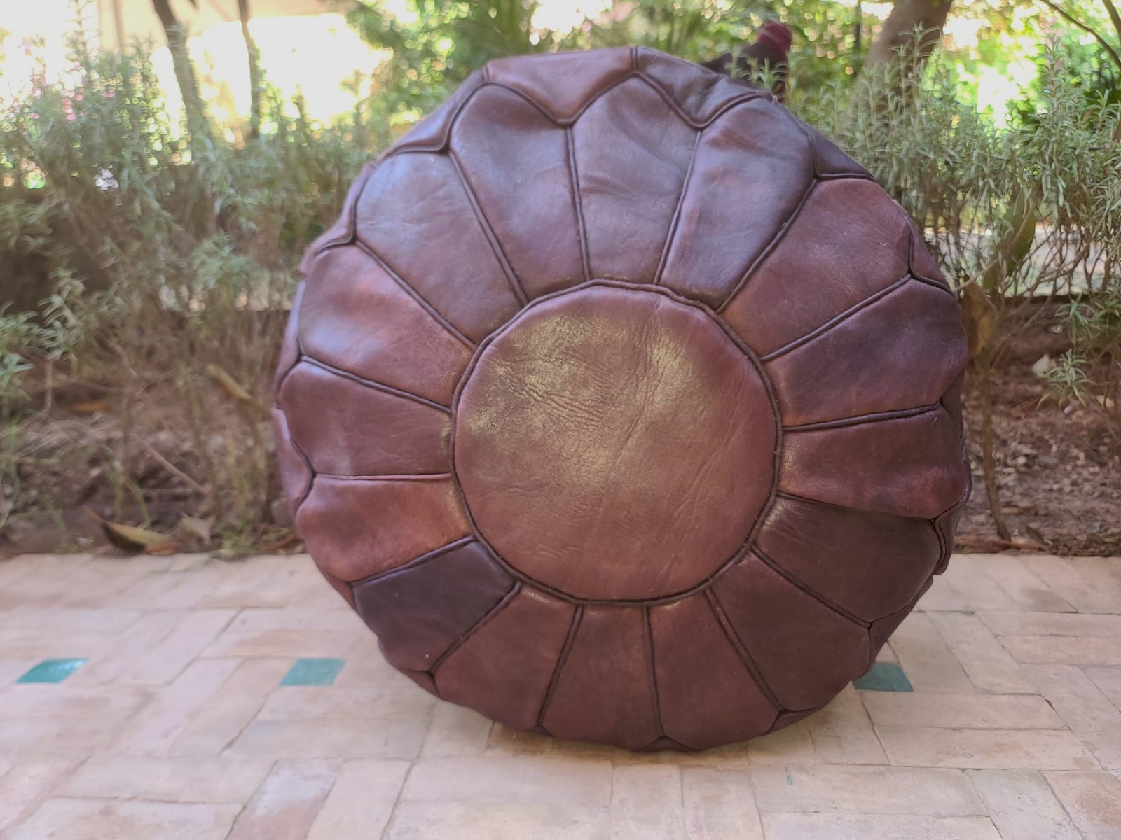  Pouf leather and Sabra silk Brown Morocco