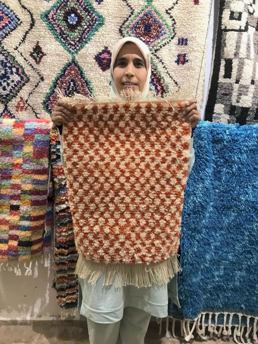  Pile Knot Rug  Orange, White Morocco