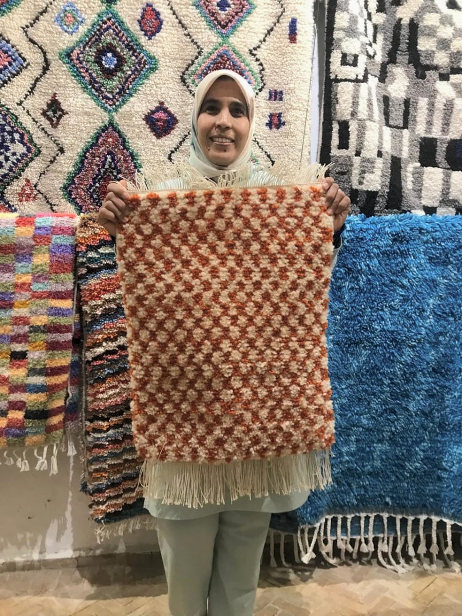  Pile Knot Rug  Orange, White Morocco