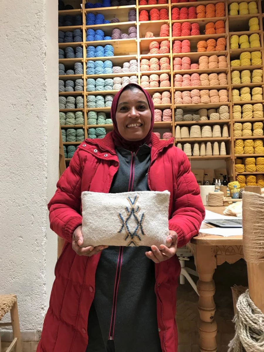  Bag  Natural Wool Light Blue, Brown Morocco