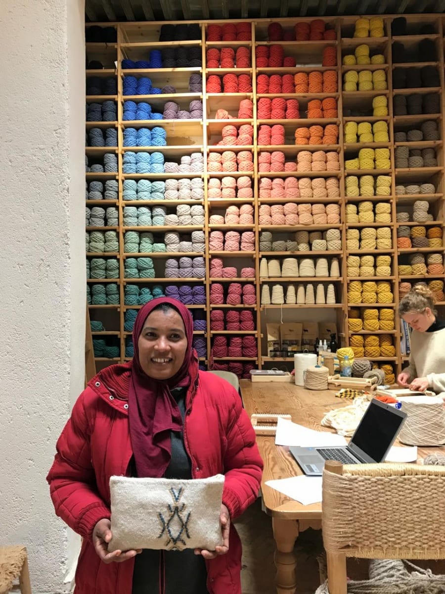  Bag  Natural Wool Light Blue, Brown Morocco