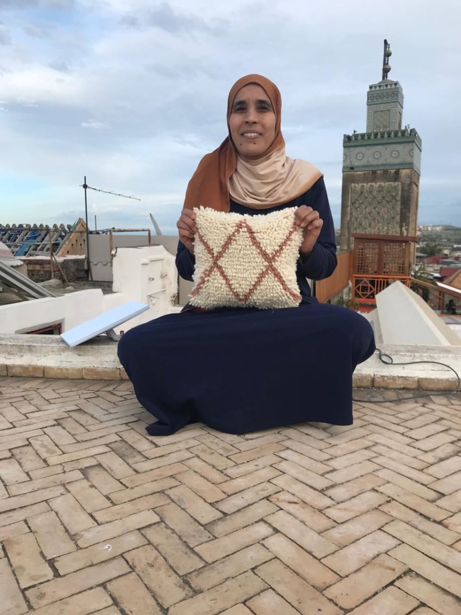  Pillow  Tadout - Wool Brown, White Morocco