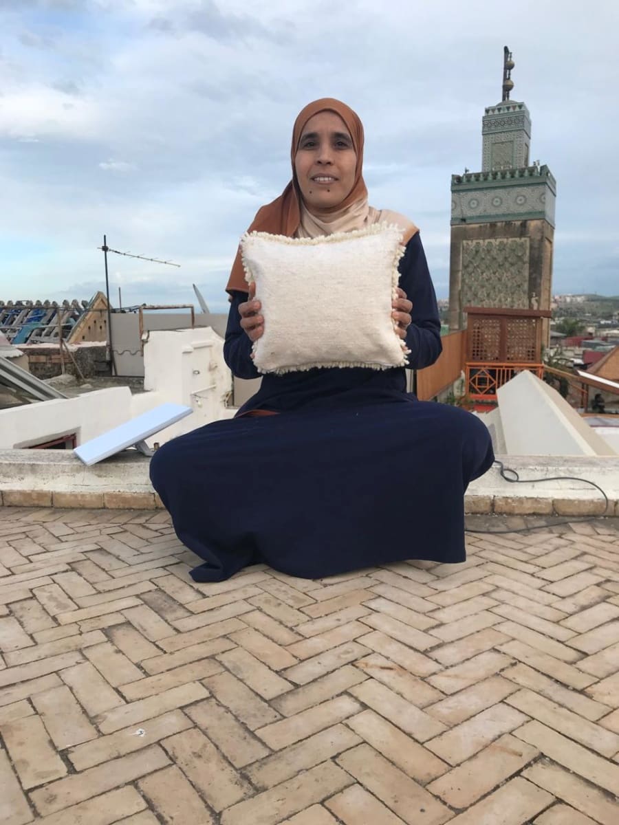  Pillow  Tadout - Wool Brown, White Morocco