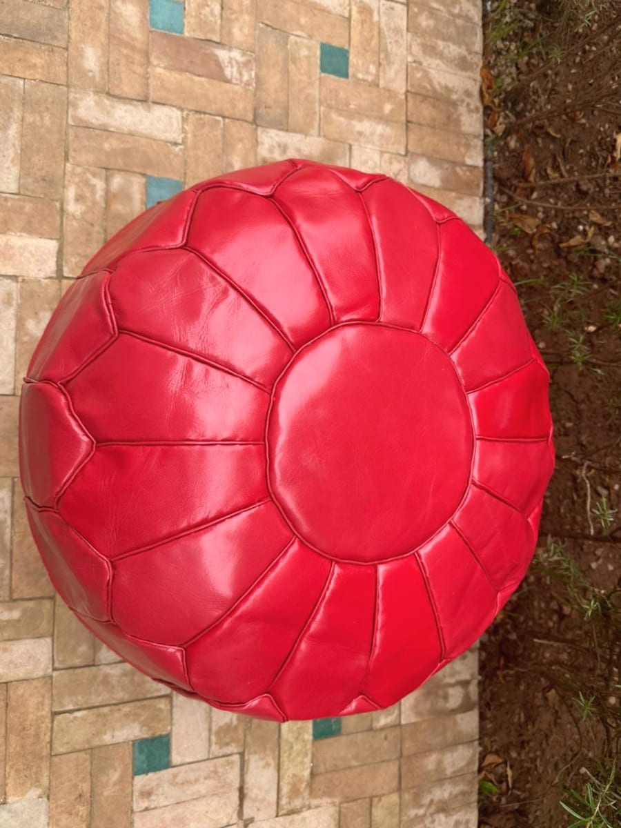  Pouf leather Red Morocco