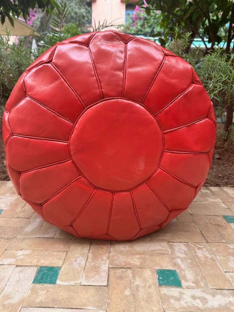  Pouf leather Red Morocco
