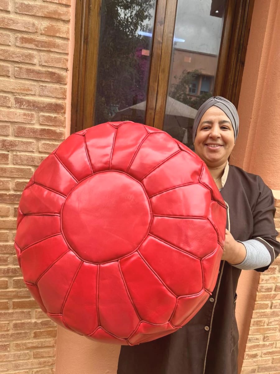  Pouf leather Red Morocco