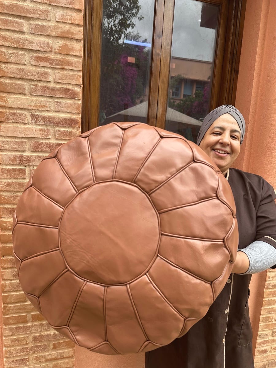  Pouf leather Brown Morocco