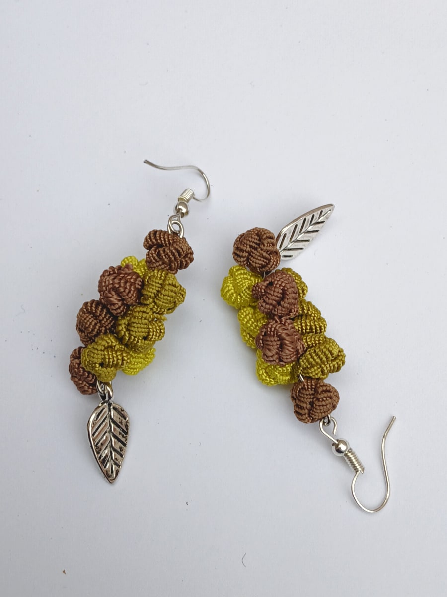  Button Dangle Earrings  Green, Brown Morocco