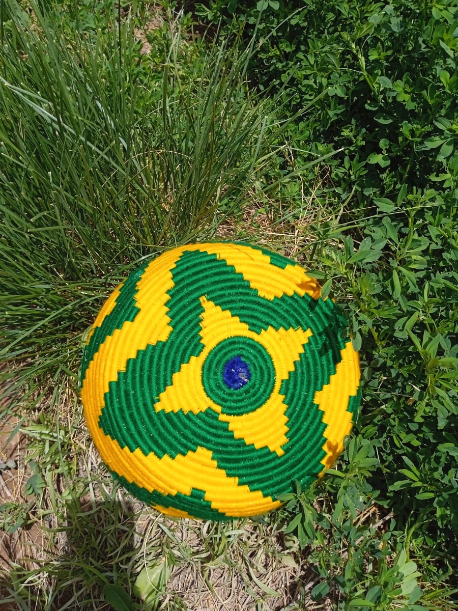  Basket Dyed Wool and Reed Yellow, Green Morocco