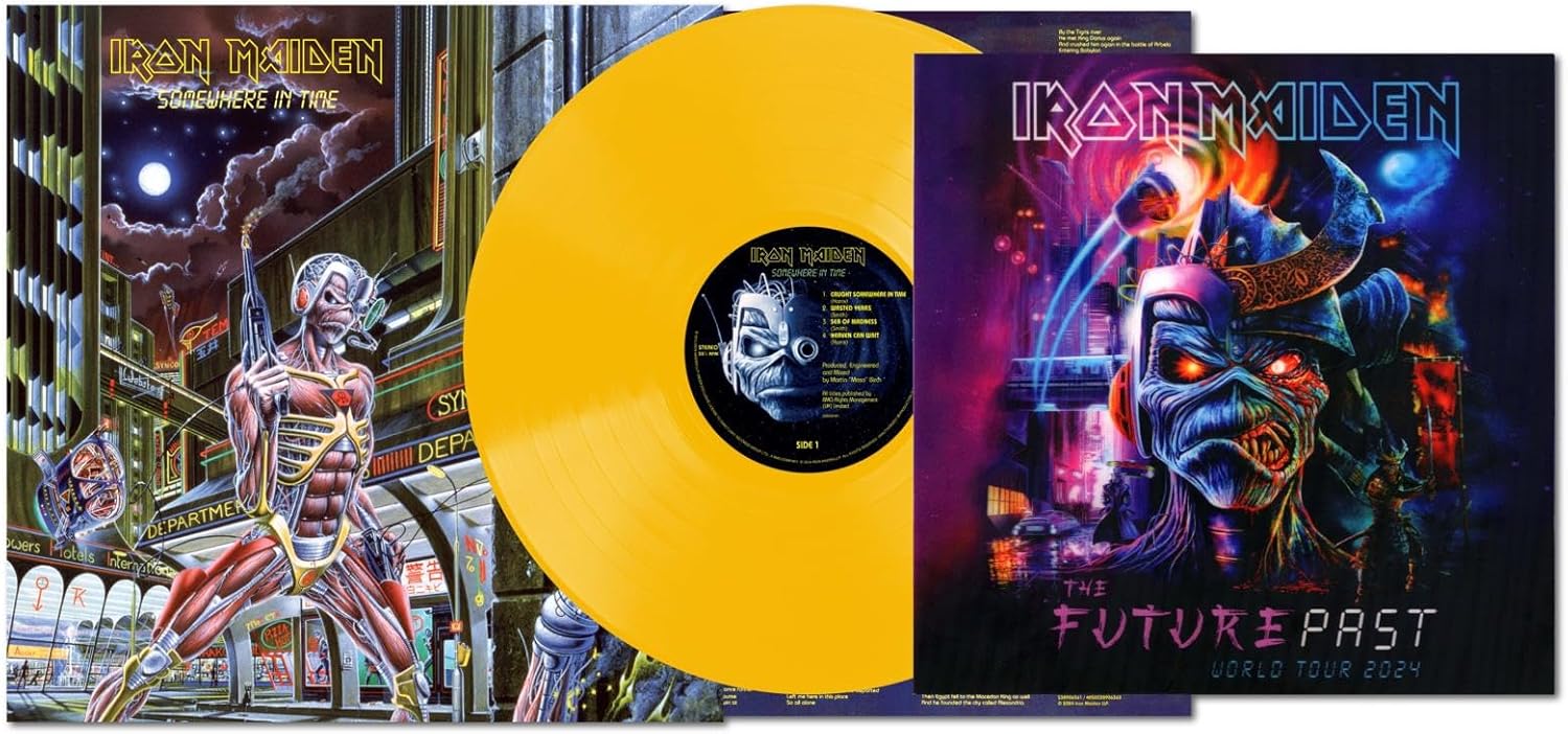 Iron Maiden Eddie artwork for Somewhere in Time Limited Edition Yellow Vinyl with tour Lenticular