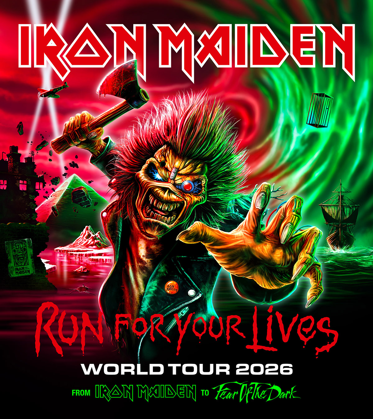 Iron Maiden Eddie artwork for The Run For Your Lives World Tour returns to Europe and beyond in 2026!
