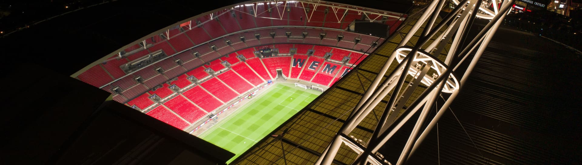 Arial view of Wembley Stadium at night