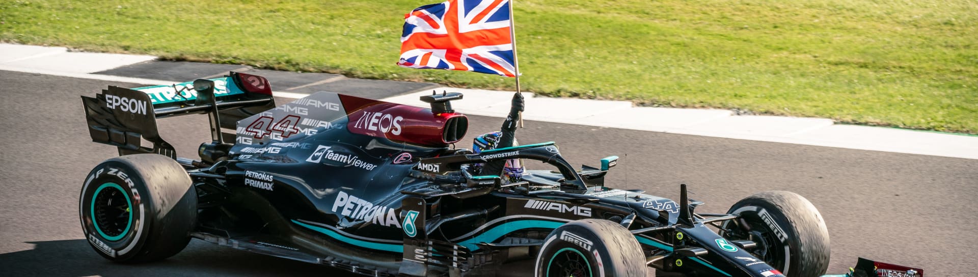 Lewis Hamilton celebrates winning The British Grand Prix