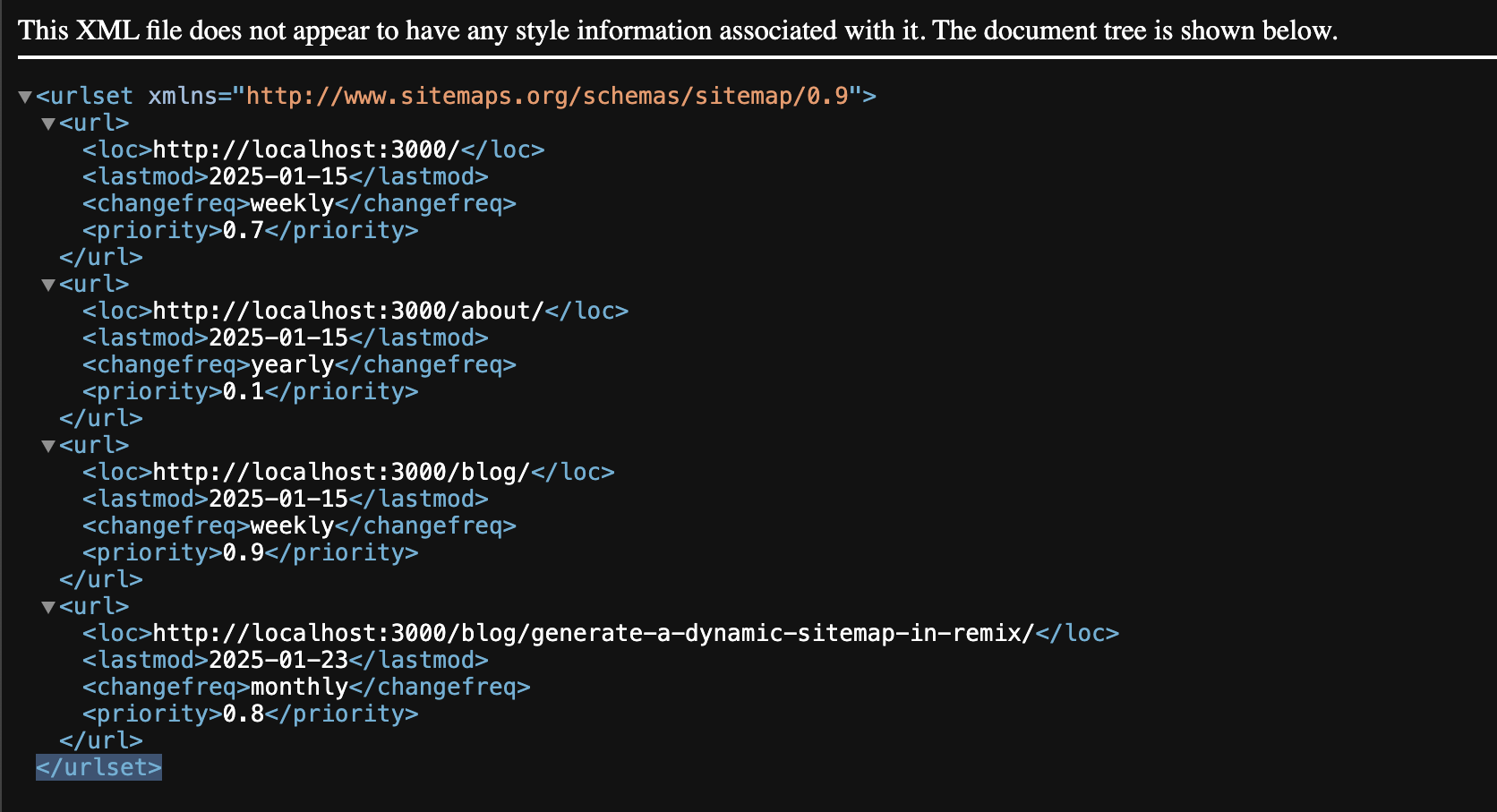 XML Sitemap code snippet