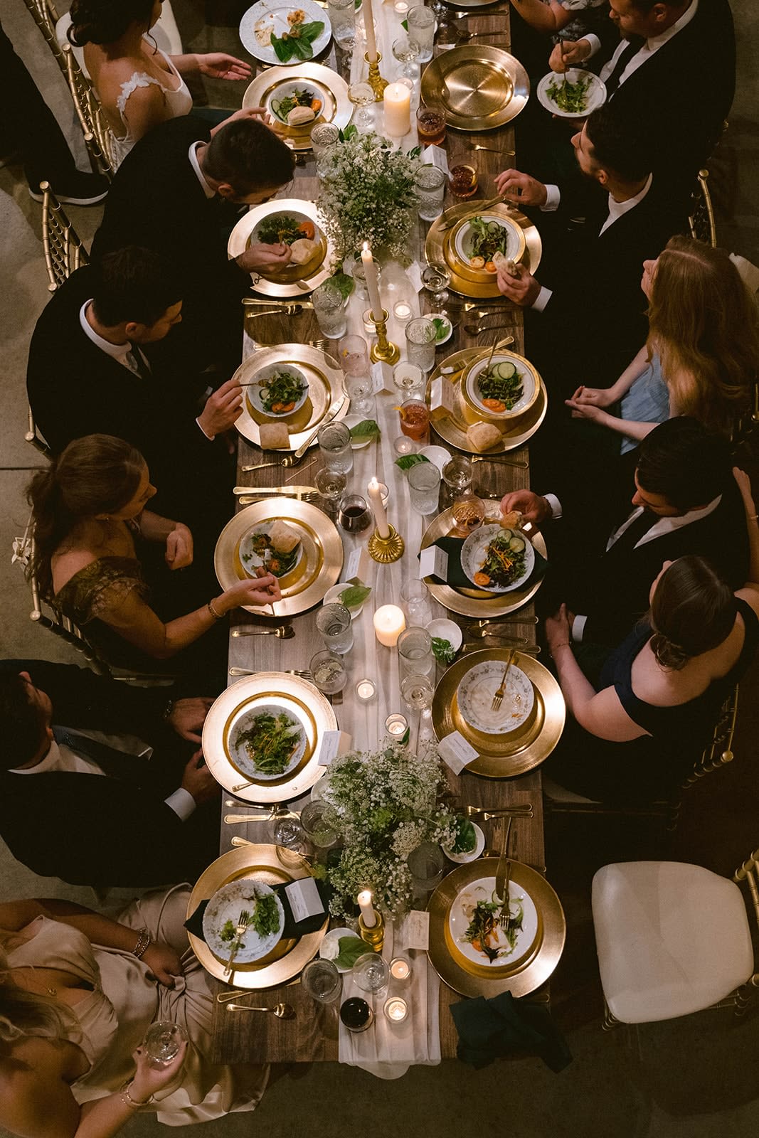 Overhead view of wedding dining tables