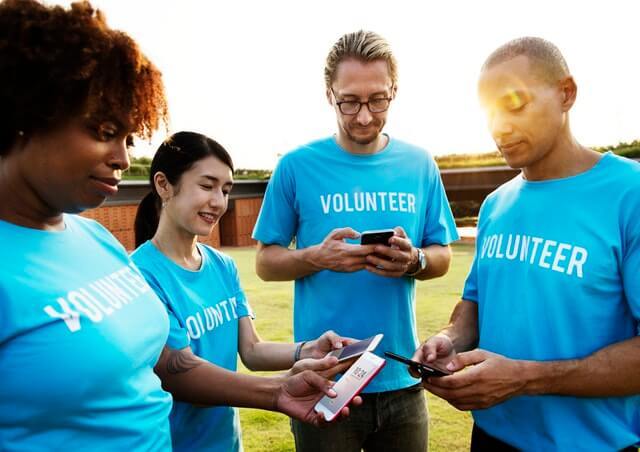 Volunteers interact with chatbot. Volunteers interact with chatbot.