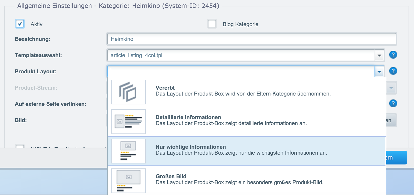 Detaillierte Informationen in den Kategorie Einstellungen Detaillierte Informationen