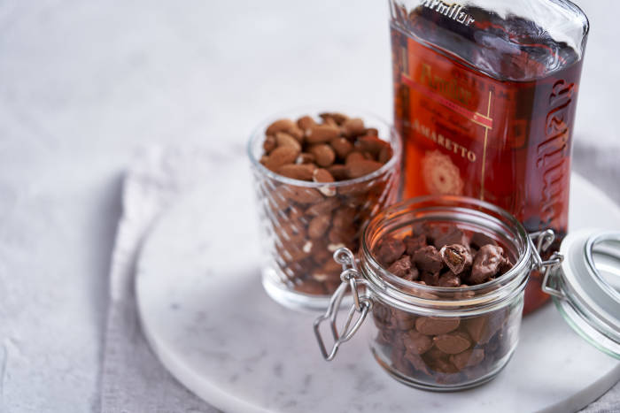 Hotel Chocolat inspired Amaretto soaked sultanas with almond pieces coated in milk chocolate