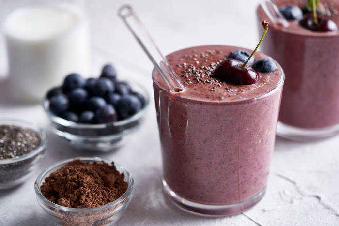 Black forest smoothie with cherries and blueberries