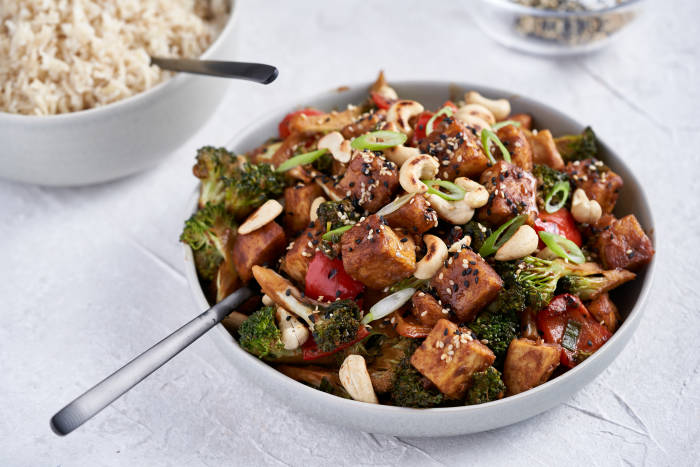 Bon Appétit's Sesame Tofu with Broccoli served with brown rice